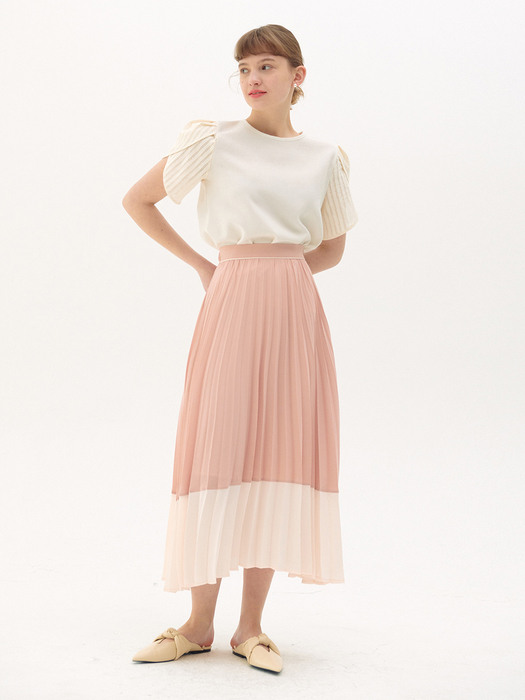 Pleats Layered Long Skirt_pink