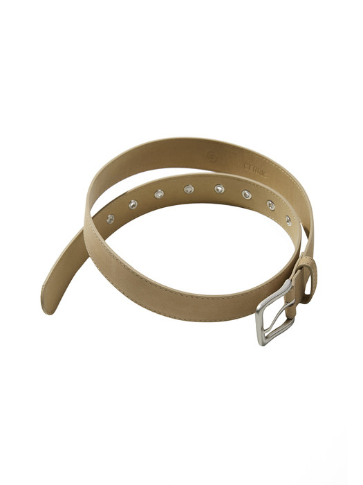 SQUARE BUCKLE LEATHER BELT / BEIGE