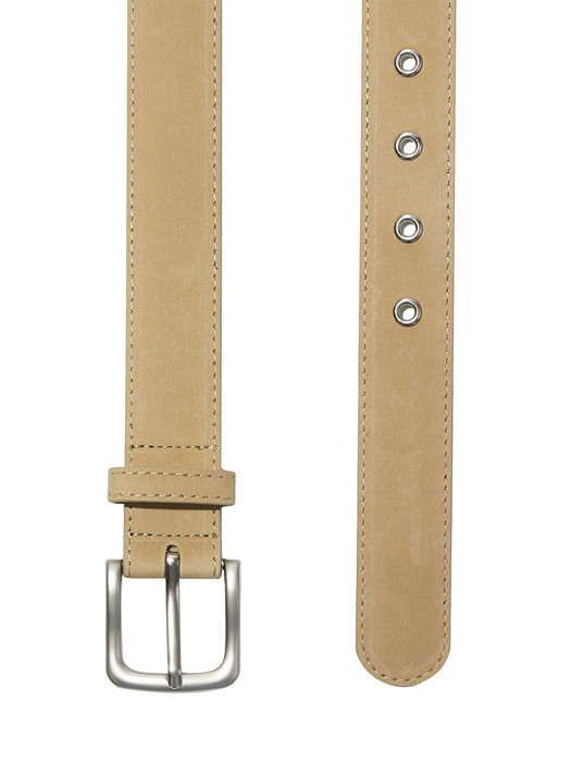 SQUARE BUCKLE LEATHER BELT / BEIGE