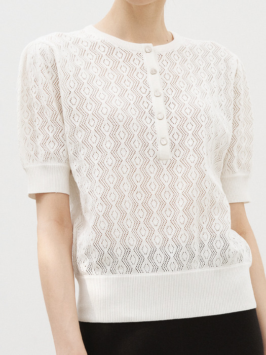 PUFF SLEEVE BUTTON TOP - OFF WHITE