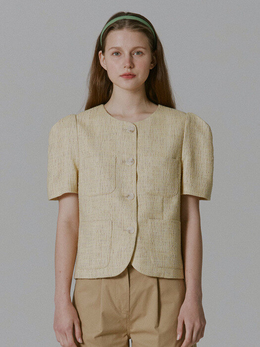 [EXCLUSIVE]Maisie Linen Tweed Jacket_Yellow