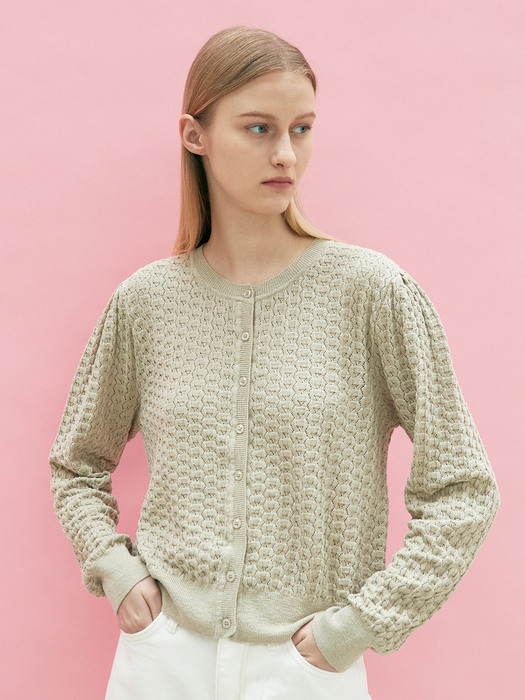 leaf knit cardigan (olive beige)