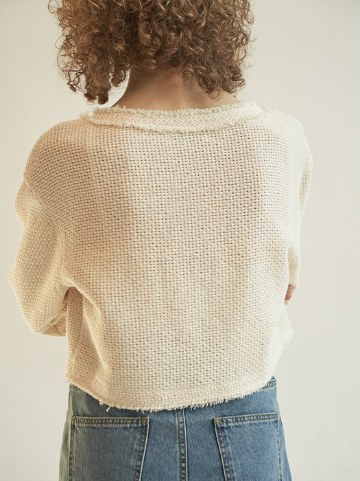 Cotton tweed crochet cardigan (Cream)