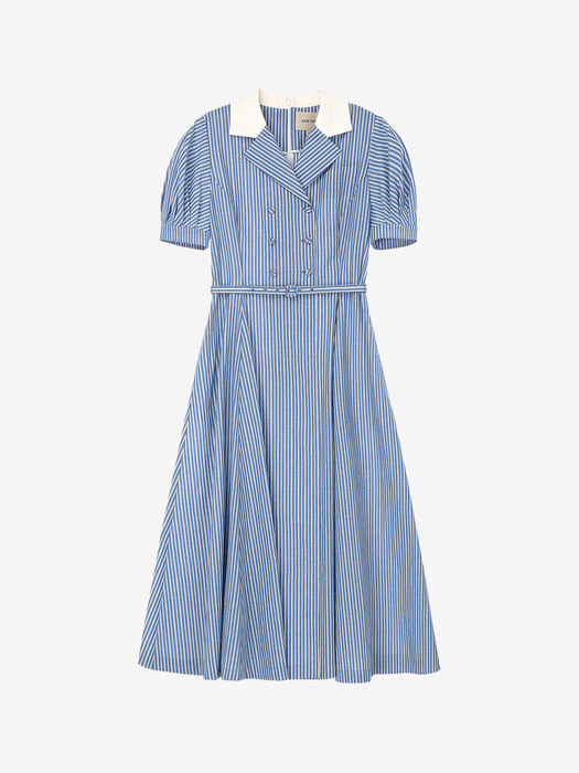 [단독]KAPAHULU Double breasted notched collar dress (Blue stripe)