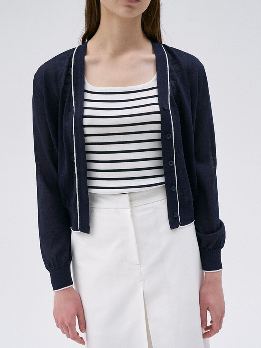 [단독]Linen Hidden Cardigan-Navy