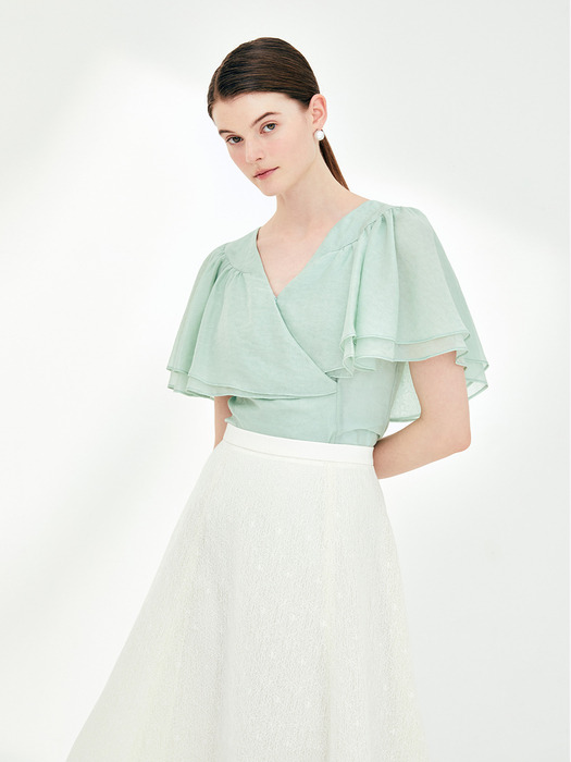 GEMMA Cape layered wrap blouse (Mint)