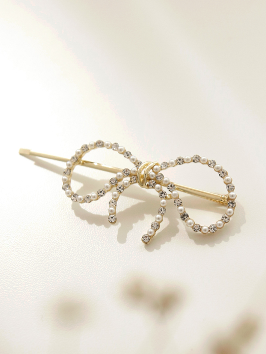 Lovely Pearl Cubic Ribbon Bobby Pin H0809