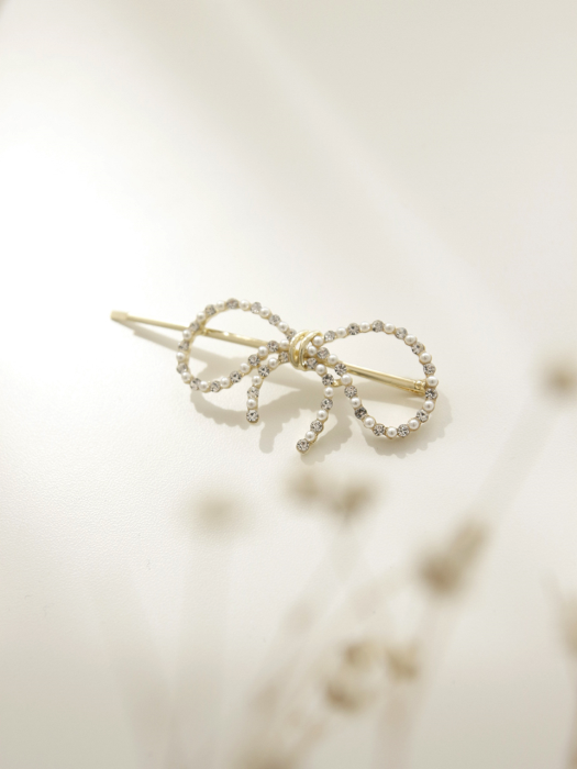 Lovely Pearl Cubic Ribbon Bobby Pin H0809