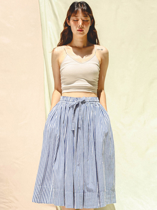 Shirring Blue Stripe Skirt