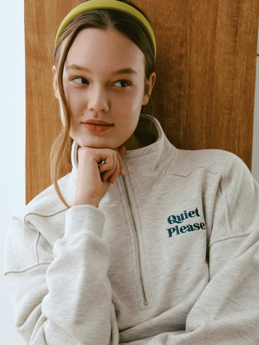 [Quiet Please] Quarter-Zip Logo Sweatshirt (Oatmeal)