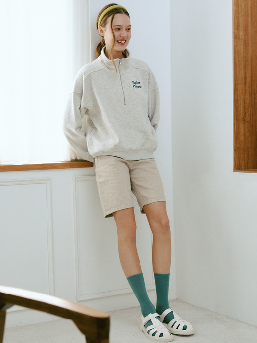 [Quiet Please] Quarter-Zip Logo Sweatshirt (Oatmeal)