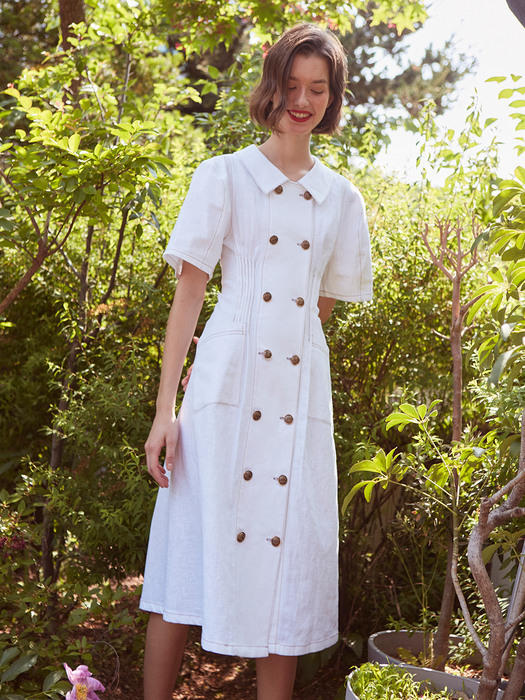 [단독]Pigment Double Button Long Dress (IVORY)