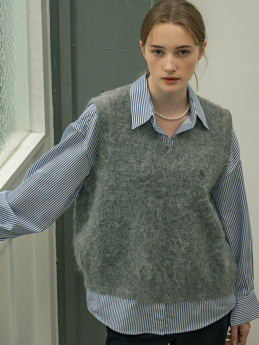 SIKN2038 overfit mohair knit vest_Melange gray