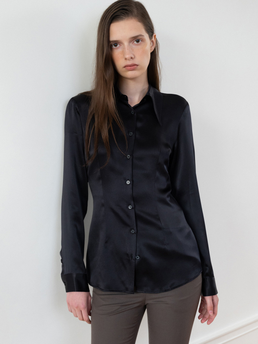 SILK SHARP COLLAR SHIRT_TT2W102BK