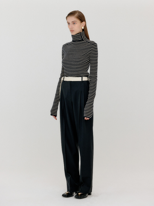 VETTE Scarf-Belted Two-Tuck Pants - Black