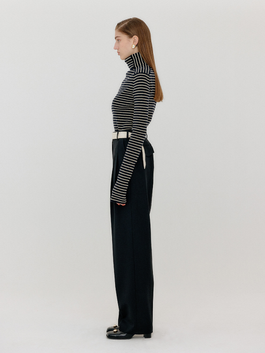 VETTE Scarf-Belted Two-Tuck Pants - Black