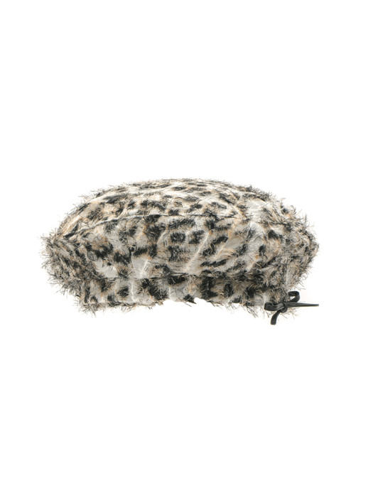 [Life PORTRAIT] Fringe leopard beret in brown