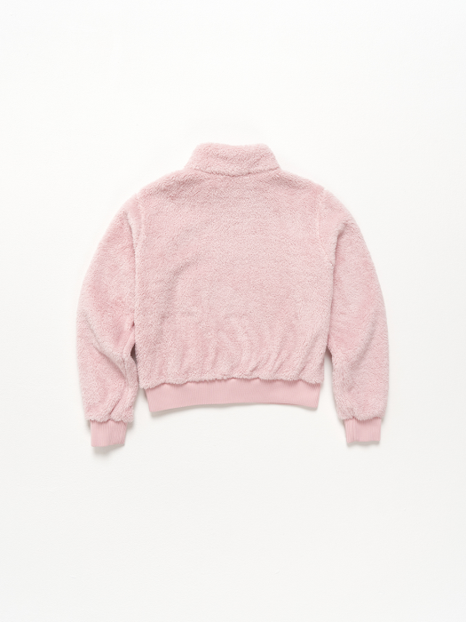 Women big logo fleece half zip up T-shirt_Pink