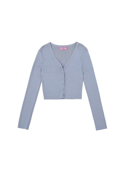 COVERED BUTTON SHORT CARDIGAN_ASH BLUE