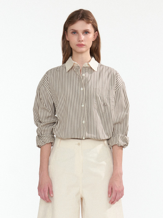 Embroidered logo stripe shirt (Ivory stripe)