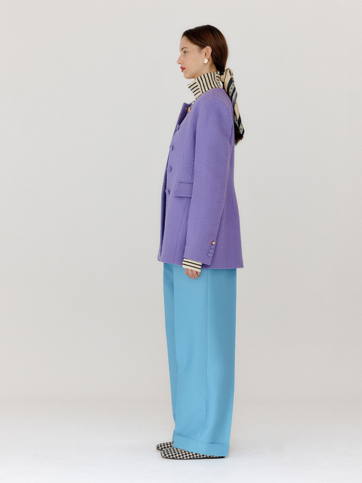 VASE Round Neck Long Jacket - Violet