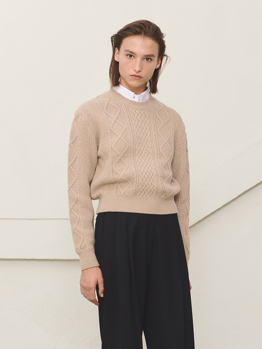 CABLE-KNIT MERINO SWEATER - BEIGE