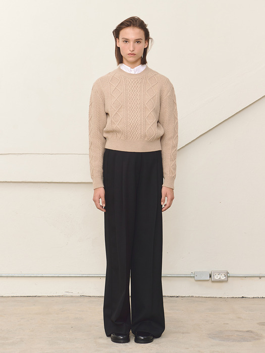 CABLE-KNIT MERINO SWEATER - BEIGE