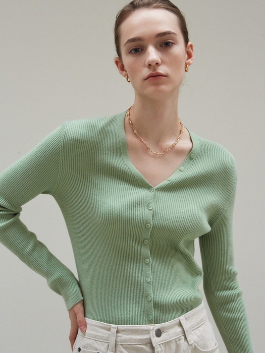 BUTTON SLIM KNIT CARDIGAN_DEEP GREEN