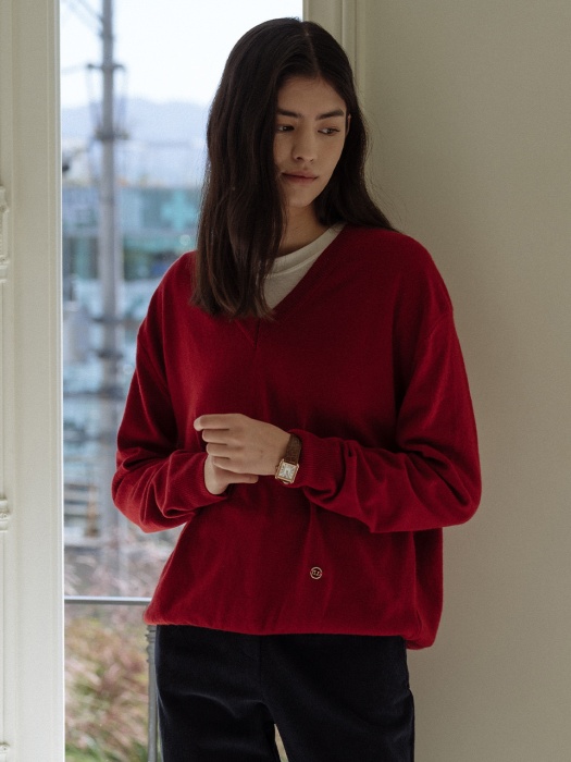 Merino wool knit top_Red