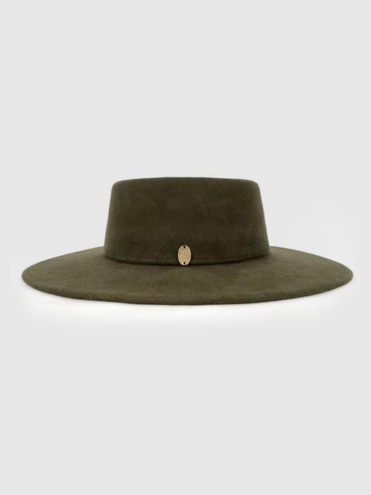 Wool felt BOATER hat Olive khaki