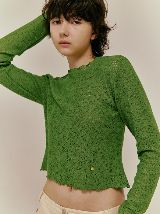 crochet knit top_forest green