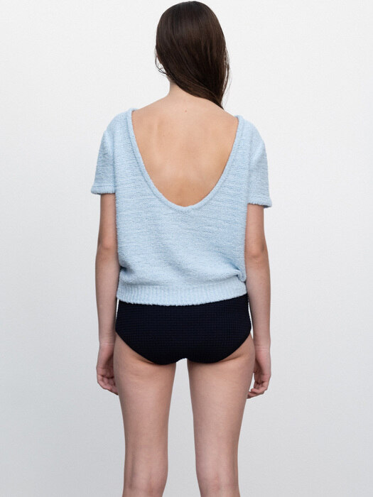 BOUCLE SCOOP NECK TOP[IVORY, SKY BLUE]