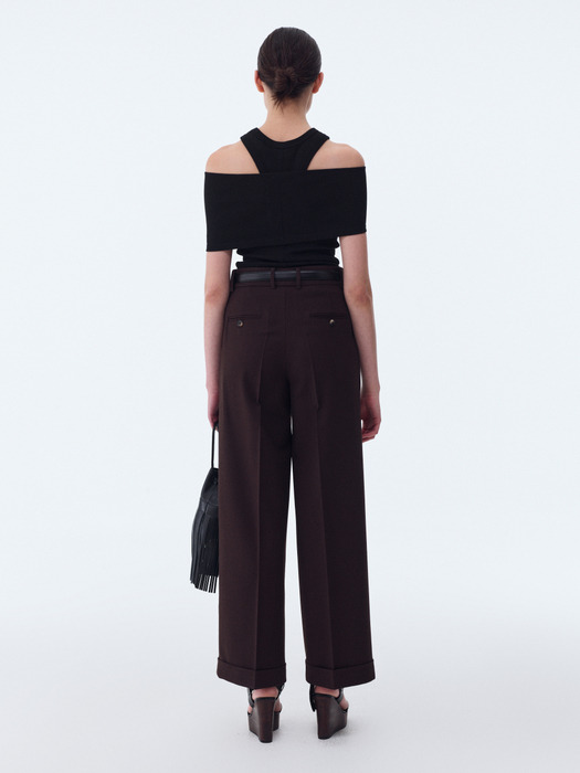 BELT DETAIL WIDE PANTS (VINTAGE BROWN)