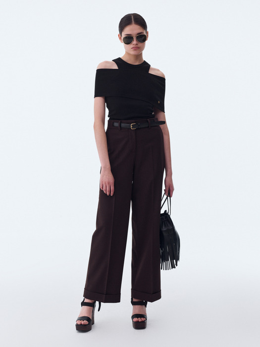 BELT DETAIL WIDE PANTS (VINTAGE BROWN)