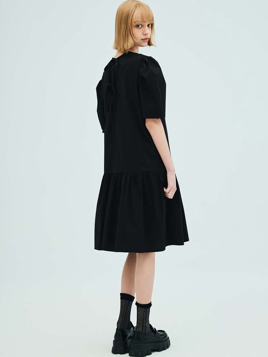 Back Ribbon Shirring Dress_Black