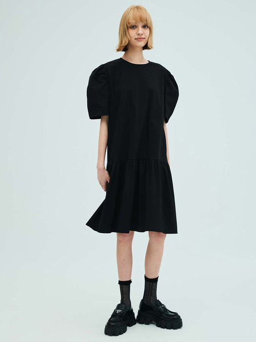 Back Ribbon Shirring Dress_Black