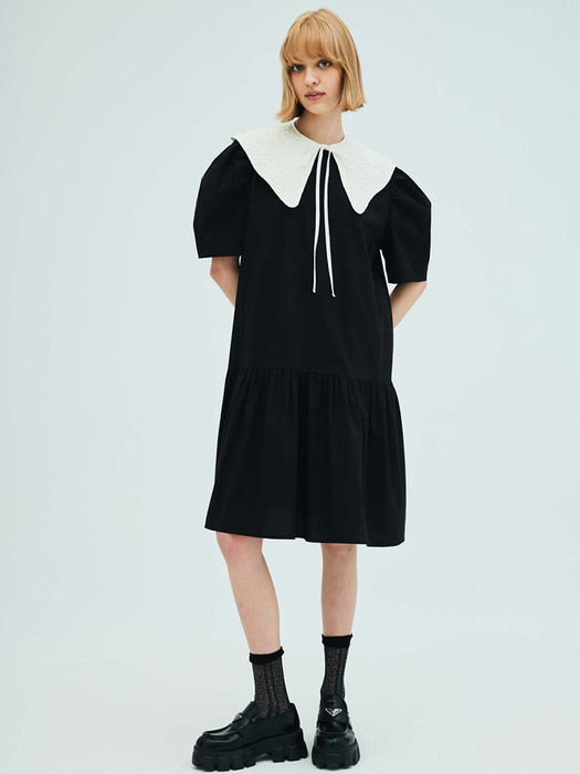 Back Ribbon Shirring Dress_Black