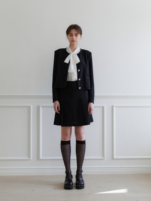 Black Tweed pleats mini skirts