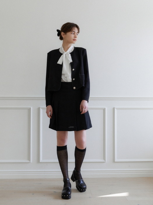 Black Tweed pleats mini skirts