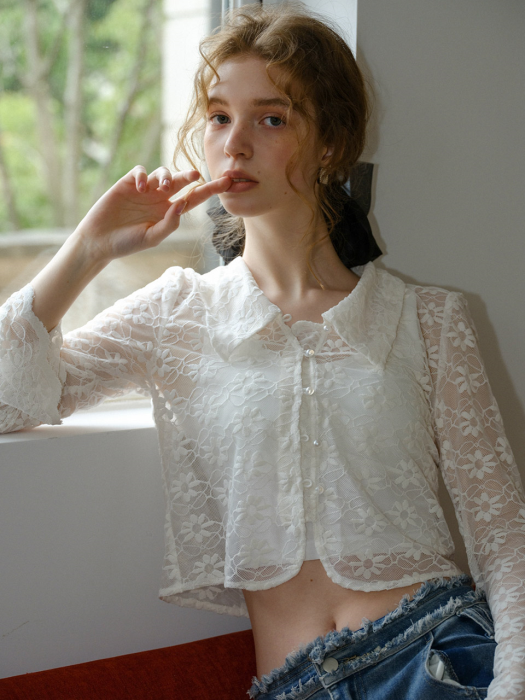 Cest_Flower lace see through blouse