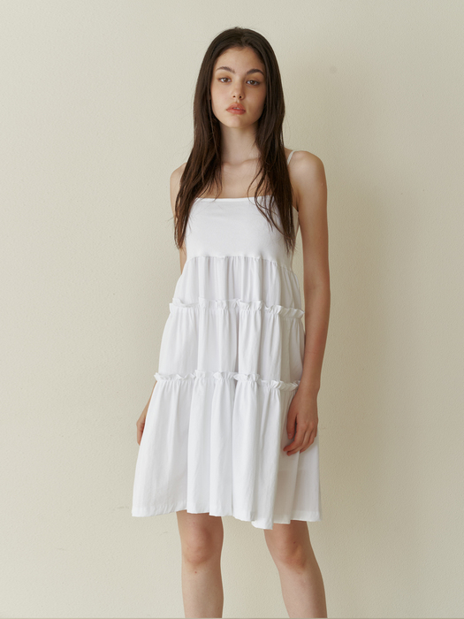 Cancan shirring mini dress - white