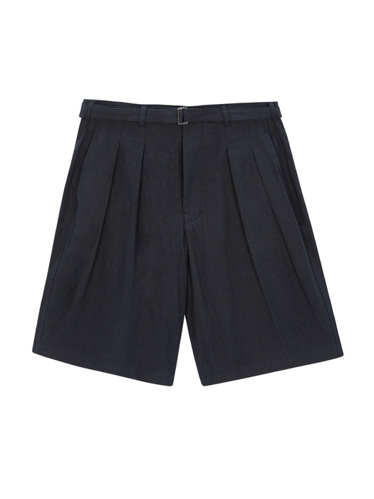 Belted wide linen shorts (navy)