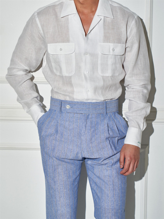 Open-collar Linen Shirts White / ALCSH006