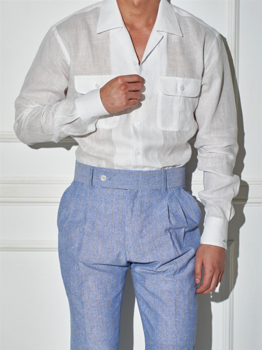 Open-collar Linen Shirts White / ALCSH006