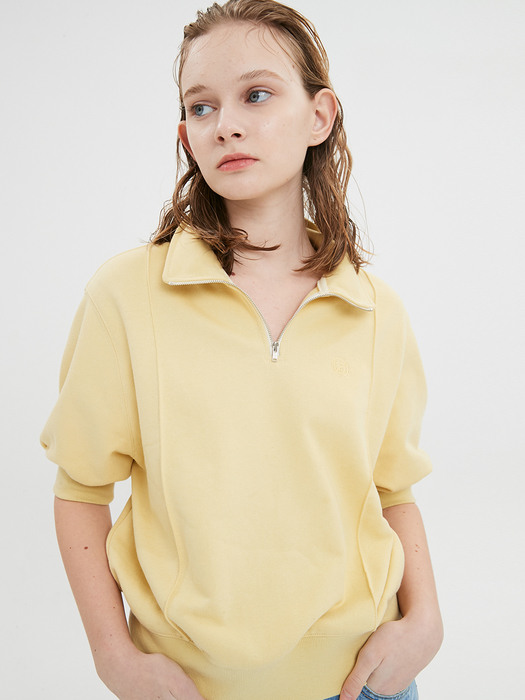 Half Sleeve Zip Up Sweatshirt / Vanilla