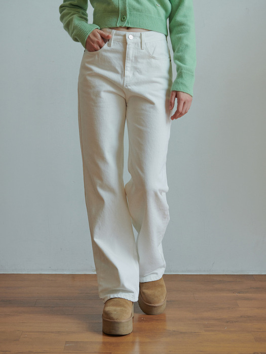 Cottony denim pants (white)