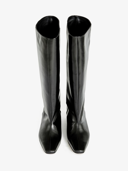 40mm Regina Wedge-Heel Long Boots (Black)