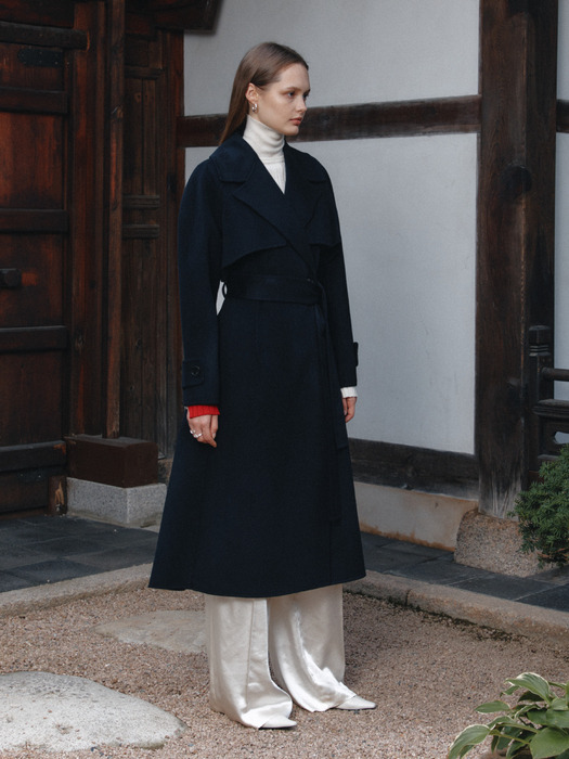 [Signature] DIANA Cashmere Blended Handmade Trench Coat_Royal Navy