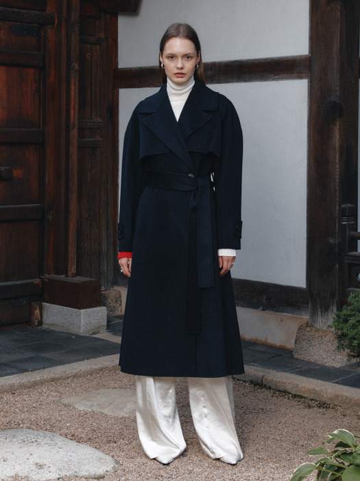 [Signature] DIANA Cashmere Blended Handmade Trench Coat_Royal Navy