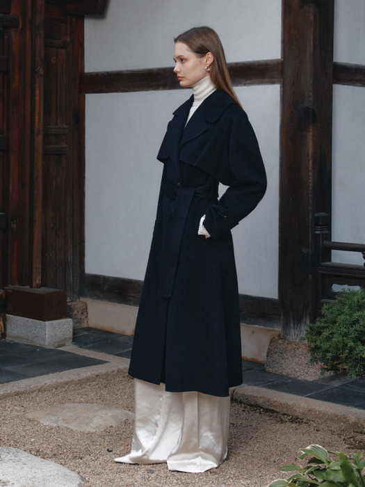 [Signature] DIANA Cashmere Blended Handmade Trench Coat_Royal Navy